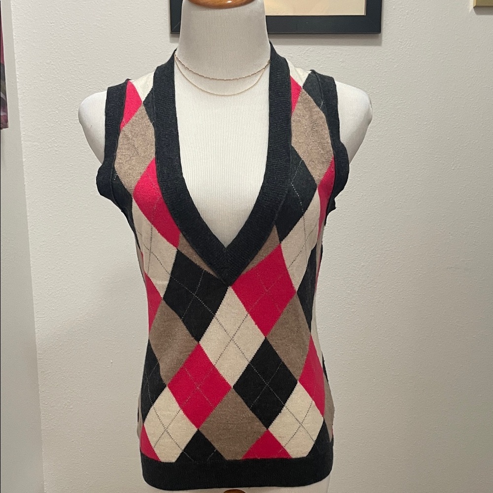 Argyle V- Neck Sweater Vest Wool Cashmere blend sz Small